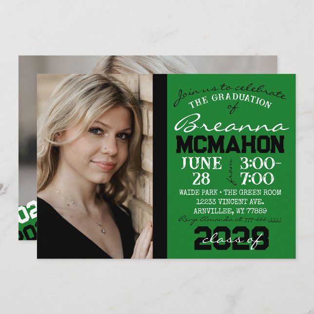 Green & Black Graduation 2 Photo Invitation ( Repeating Class Year 1 & 2 Photo Graduation Invitations & Announcements)