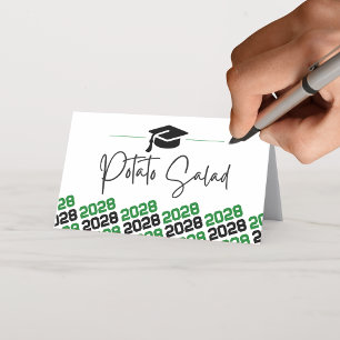 Green Black Graduation Cap Folding Label, Food or Place Card
