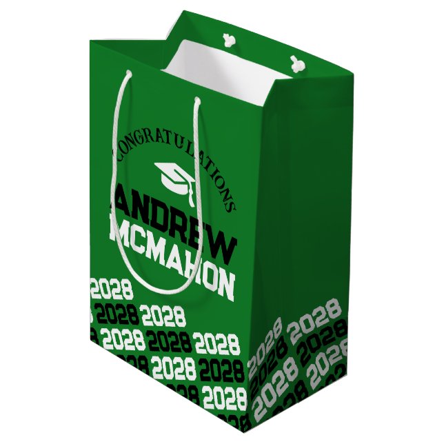 Green & Black Graduation Class Year Medium Gift Bag (Back Angled)