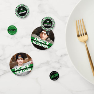 Green & Black Graduation Photo Personalised Party Confetti
