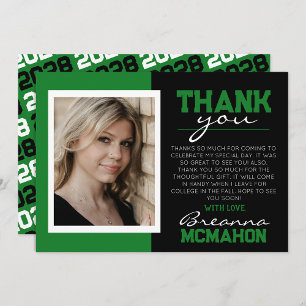 Green & Black Graduation Photo Thank You Card