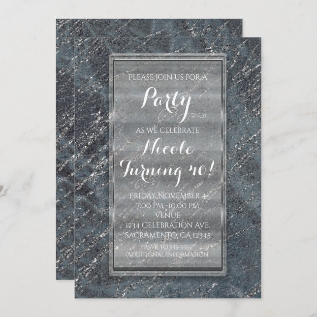 Green Black Grey Modern Marble Designer Invitation (Front/Back)