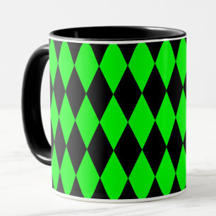 Green Black Harlequin Diamonds Checkers Design Mug