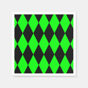 Green Black Harlequin Diamonds Checkers Design Napkin