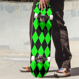 Green Black Harlequin Diamonds Checkers Design Skateboard