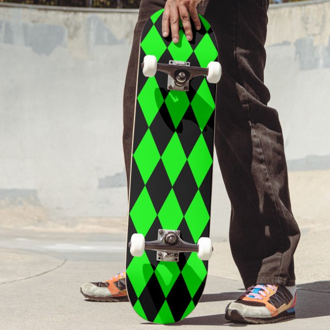 Green Black Harlequin Diamonds Checkers Design  Skateboard (Creator Uploaded)