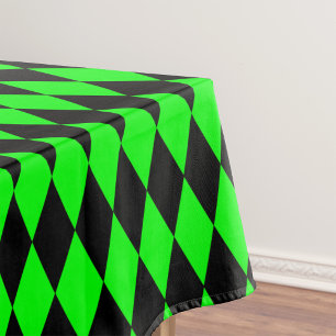 Green Black Harlequin Diamonds Checkers Design Tablecloth