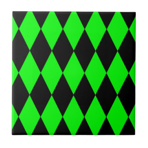 Green Black Harlequin Diamonds Checkers Design  Tile