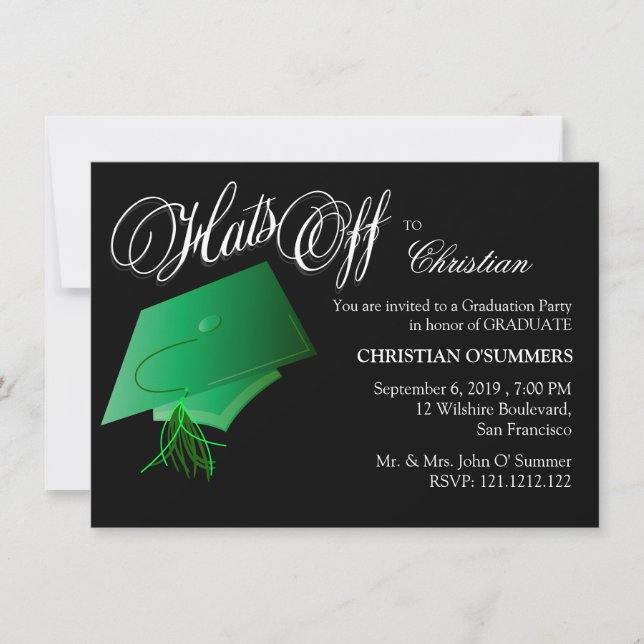 Green & Black High School Graduation Party  Invitation (Front)
