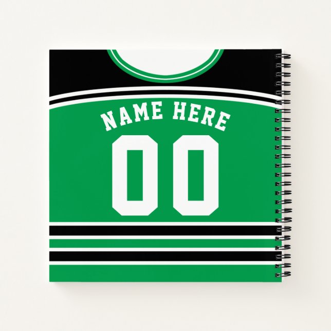 Green & Black Hockey Jersey Name & Number Notebook (Back)