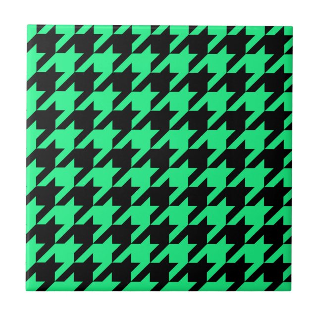 Green Black Houndstooth Check Tile (Front)