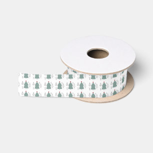 Green Black Illustrated Christmas Satin Ribbon