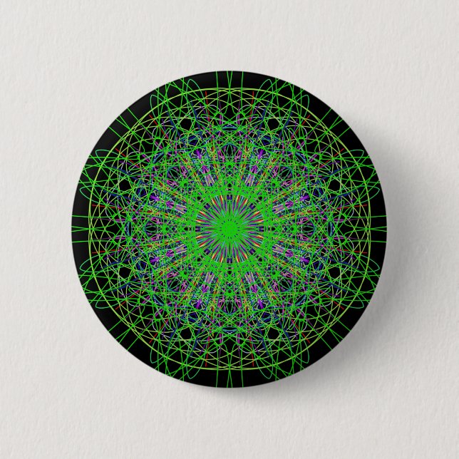 Green Black Kaleidoscope Mandala Art 6 Cm Round Badge (Front)