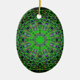 Green Black Kaleidoscope Mandala Art Ceramic Tree Decoration