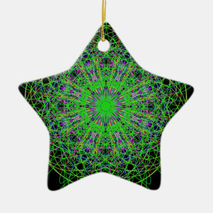Green Black Kaleidoscope Mandala Art Ceramic Tree Decoration