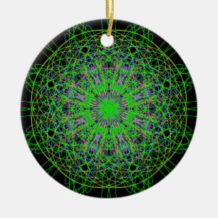 Green Black Kaleidoscope Mandala Art Ceramic Tree Decoration