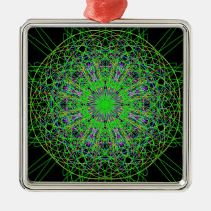 Green Black Kaleidoscope Mandala Art Metal Tree Decoration