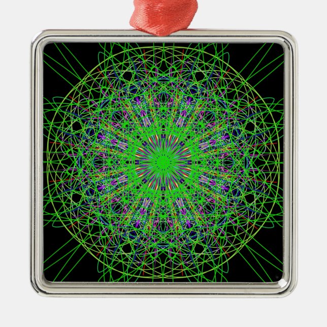 Green Black Kaleidoscope Mandala Art Metal Tree Decoration (Front)