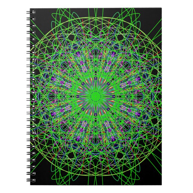 Green Black Kaleidoscope Mandala Art Notebook (Front)
