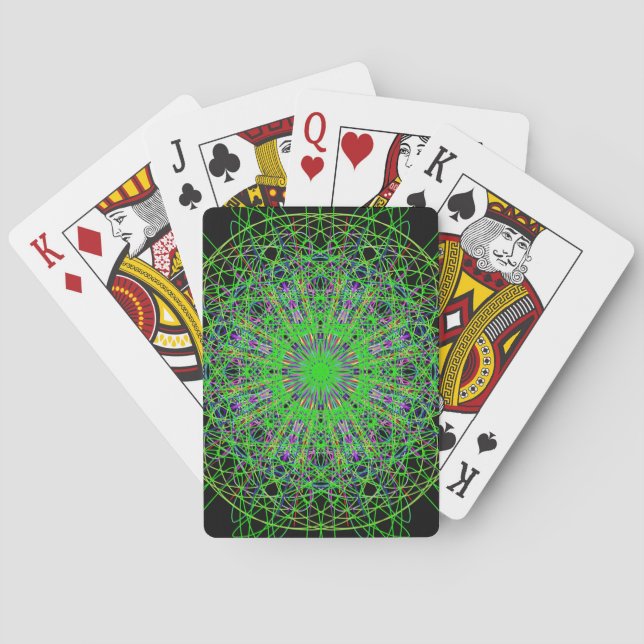 Green Black Kaleidoscope Mandala Art Playing Cards (Back)