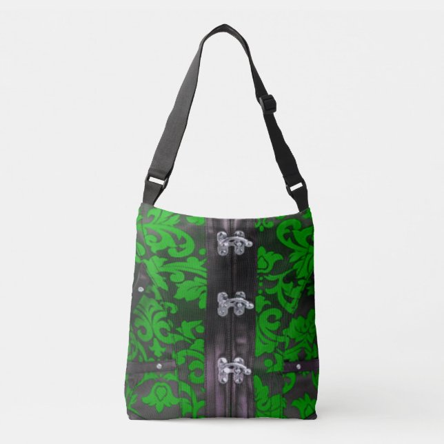 Green Black Lace Steampunk Cross Body Tote Bag (Front)
