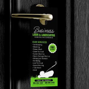 Green Black Lawn Landscaping Service Lawncare Mow Door Hanger