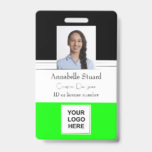 Green Black Lined Name photo employee corporate ID Badge