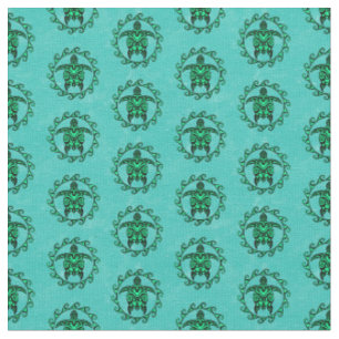 Green Black Maori Sun Symbol Tribal Turtles Fabric