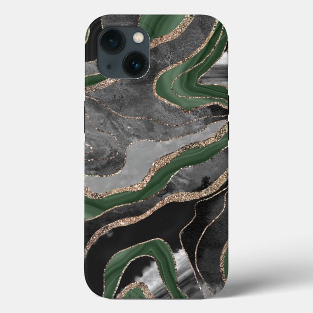 Green Black Marble Agate Gold Glitter Glam #1  Case-Mate iPhone Case (Back)