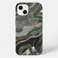 Green Black Marble Agate Gold Glitter Glam #1 