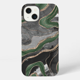 Green Black Marble Agate Gold Glitter Glam #1 iPhone 13 Case