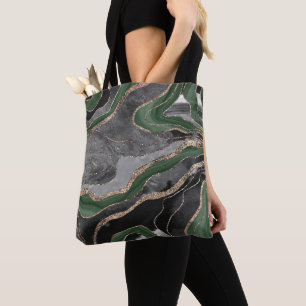 Green Black Marble Agate Gold Glitter Glam #1 Tote Bag