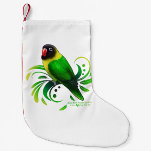 Green Black Masked Lovebird Small Christmas Stocking