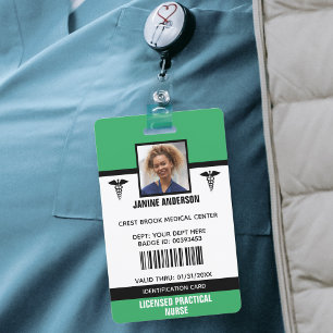 Green & Black Medical Employee Doctor Nurse ID ID Badge
