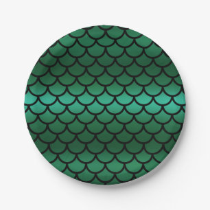Green & Black Mermaid Scales Fantasy Fish Paper Plate