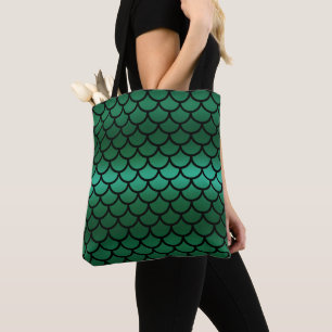 Green & Black Mermaid Scales Fantasy Fish Tote Bag