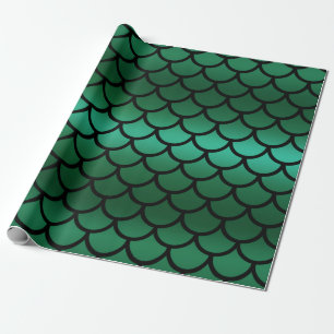 Green & Black Mermaid Scales Fantasy Fish Wrapping Paper