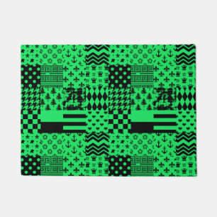 Green Black Mixed Patterns Patchwork Design  Doormat