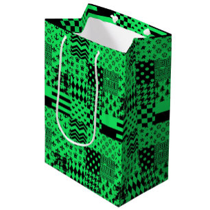 Green Black Mixed Patterns Patchwork Design  Medium Gift Bag