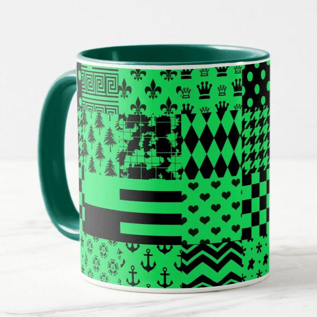 Green Black Mixed Patterns Patchwork Design  Mug (Creator Uploaded)