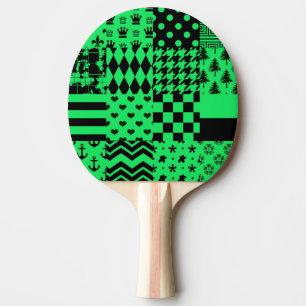 Green Black Mixed Patterns Patchwork Design Ping Pong Paddle