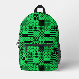 Green Black Mixed Patterns Patchwork Design  Printed Backpack