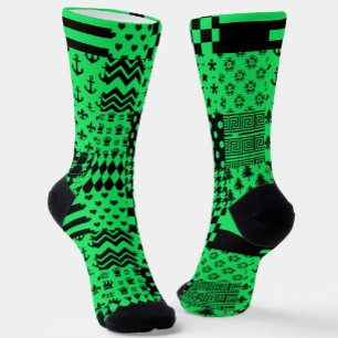 Green Black Mixed Patterns Patchwork Design Socks