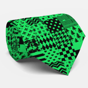 Green Black Mixed Patterns Patchwork Design Tie