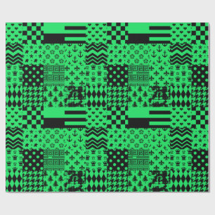 Green Black Mixed Patterns Patchwork Design  Wrapping Paper