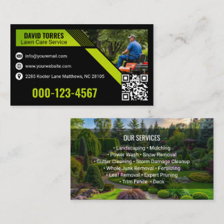 Green Black Modern Landscaping Lawn Care Business Card