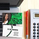 Green Black Numbers Custom Professional Photo  Business Card<br><div class="desc">A green and black numbers background on this design features a photo placeholder on the left with template name on the right. The back includes a coordinated design and colours with text fields for the business name and details. Replace the placeholder photo with your vertical format photograph. Fill in the...</div>