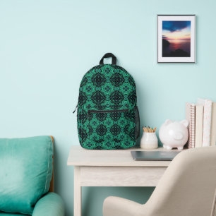 Green & Black Paisley Printed Backpack