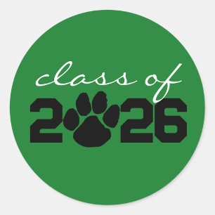 Green & Black Paw Print Graduation Stickers