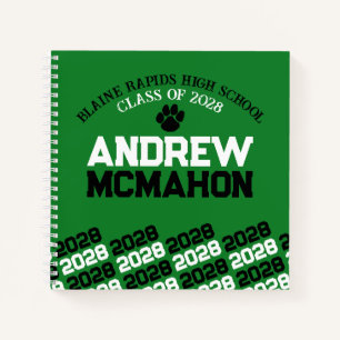 Green & Black Pawprint Graduation Guestbook Notebook